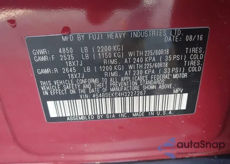 2017 Subaru Outback 3.6R Limited z USA, uszkodzony, nr VIN 4S4BSEKC4H3227267